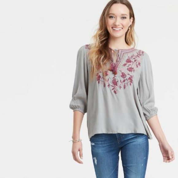 Cost Plus World Market Tops - NWOT Gray Embroidered Top (L/XL)